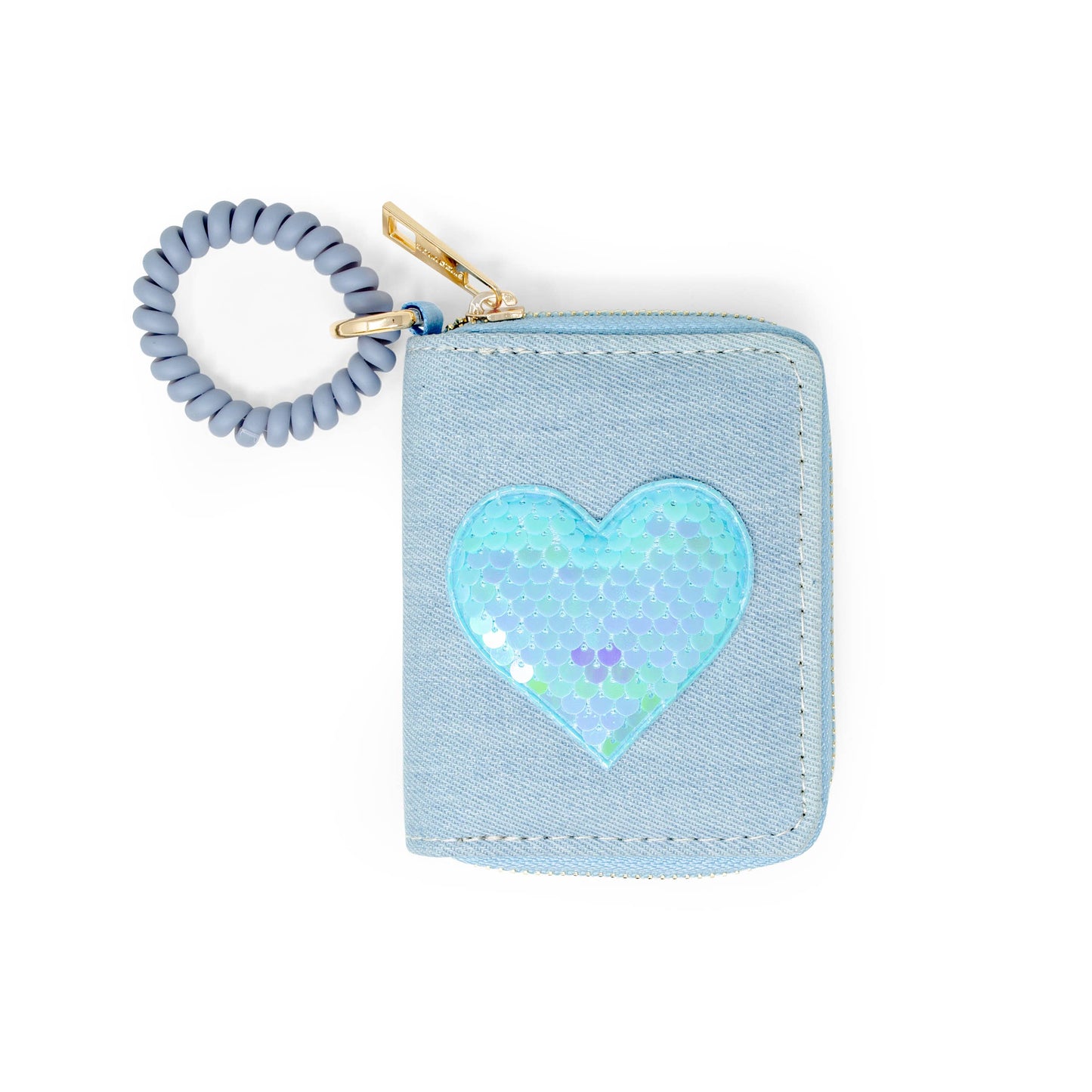 Blue Sequin Heart Spiral Strap Wallet