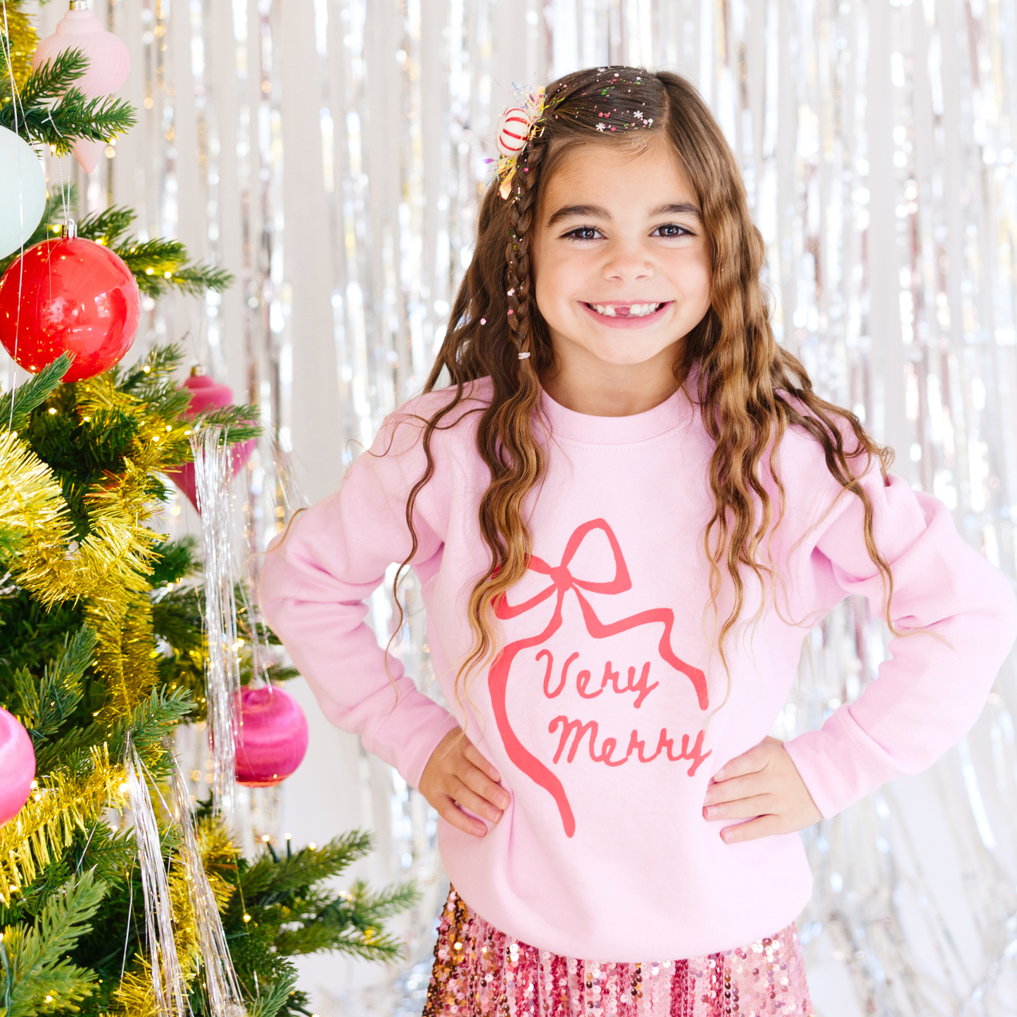 Very Merry Coquette Bow Merry Christmas Girl Winter Sweater
