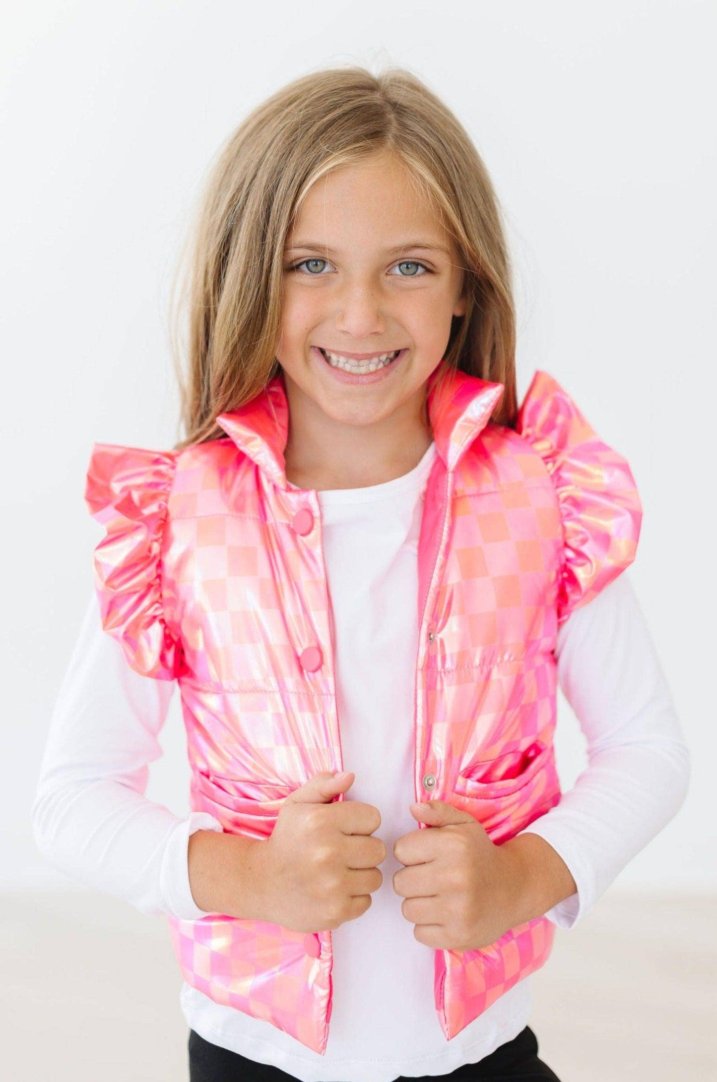 Neon Pink Checker Puffer Vest: 5/6