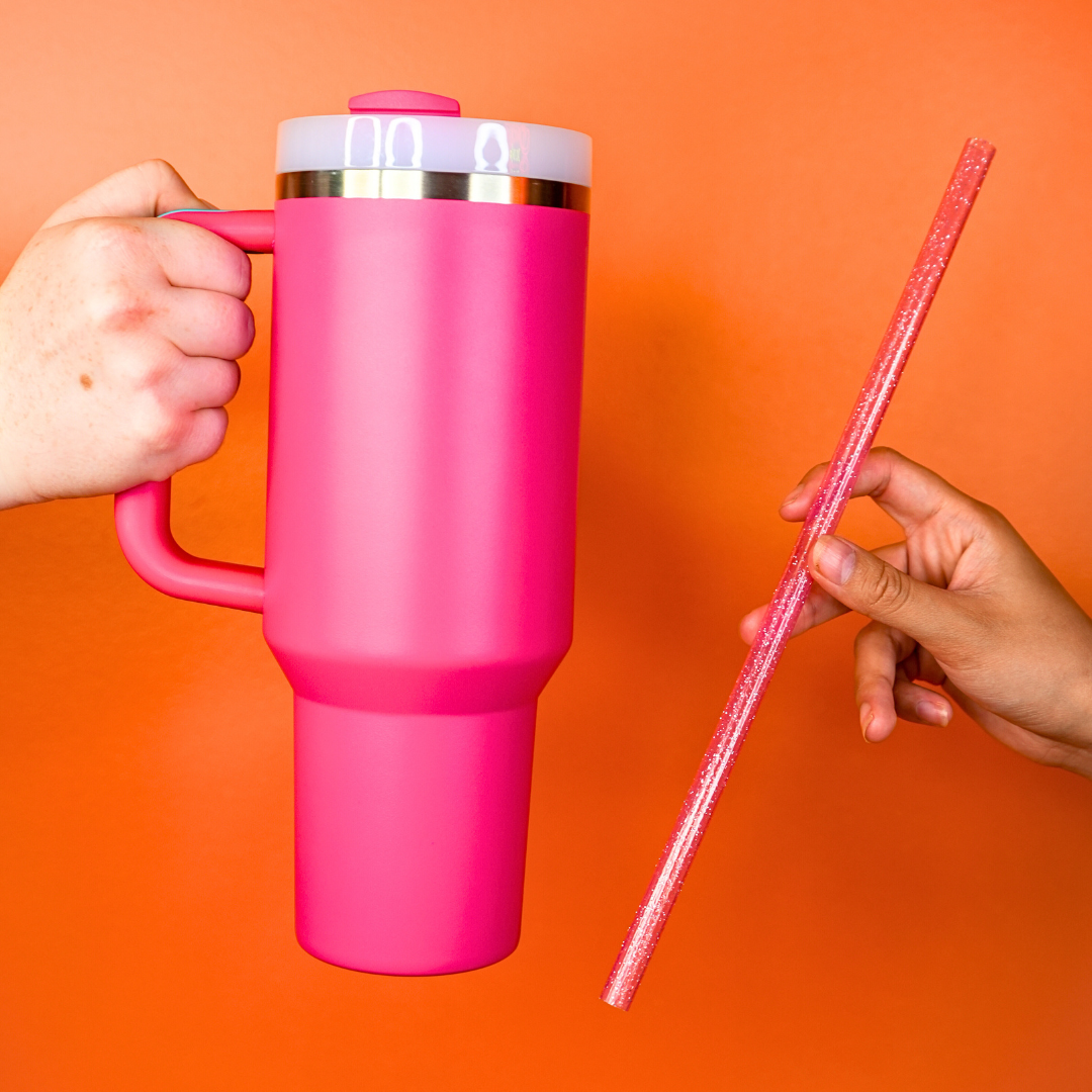 40oz Pink, Clear, Purple Glitter Tumbler Straws