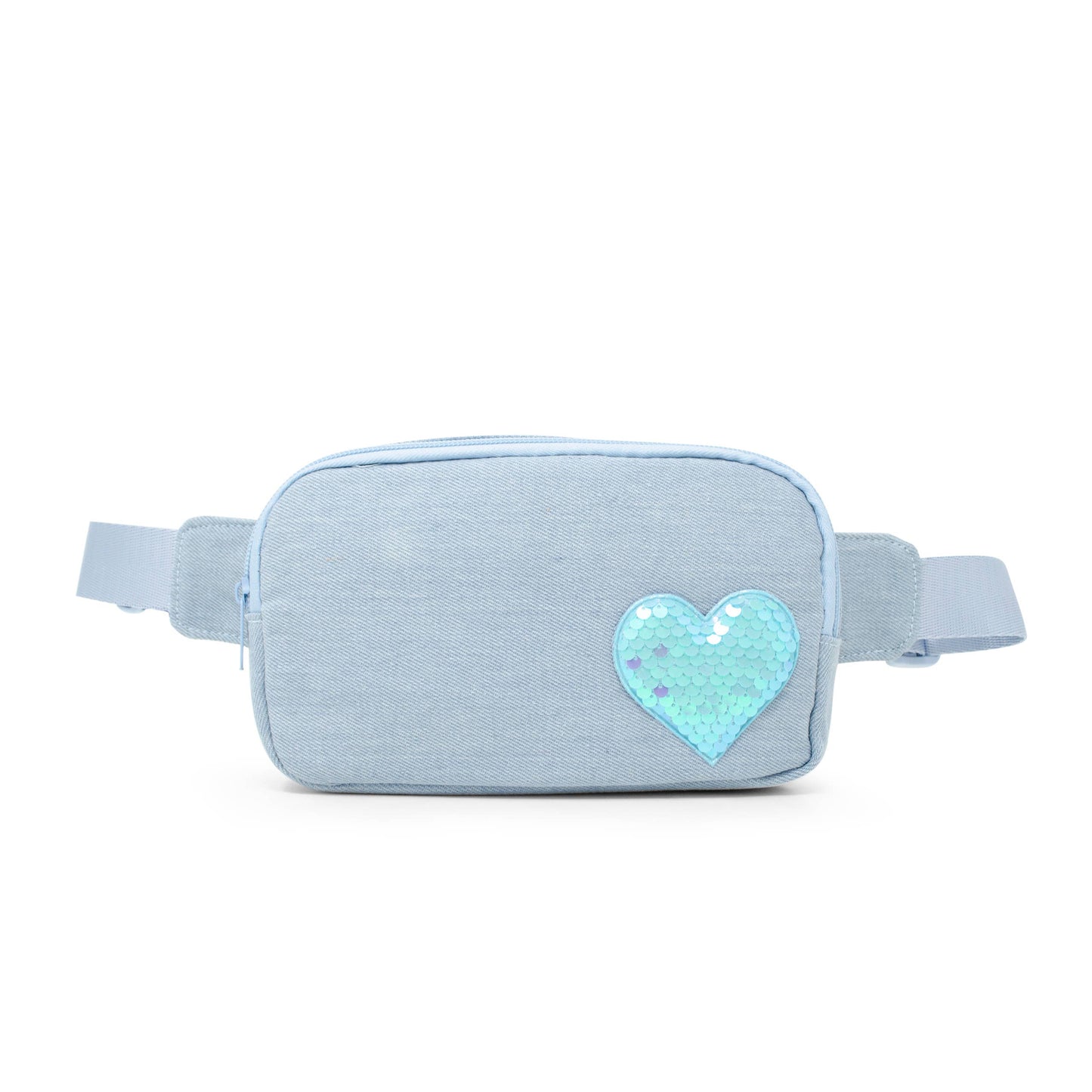 Blue Denim Sequin Heart Crossbody Bag