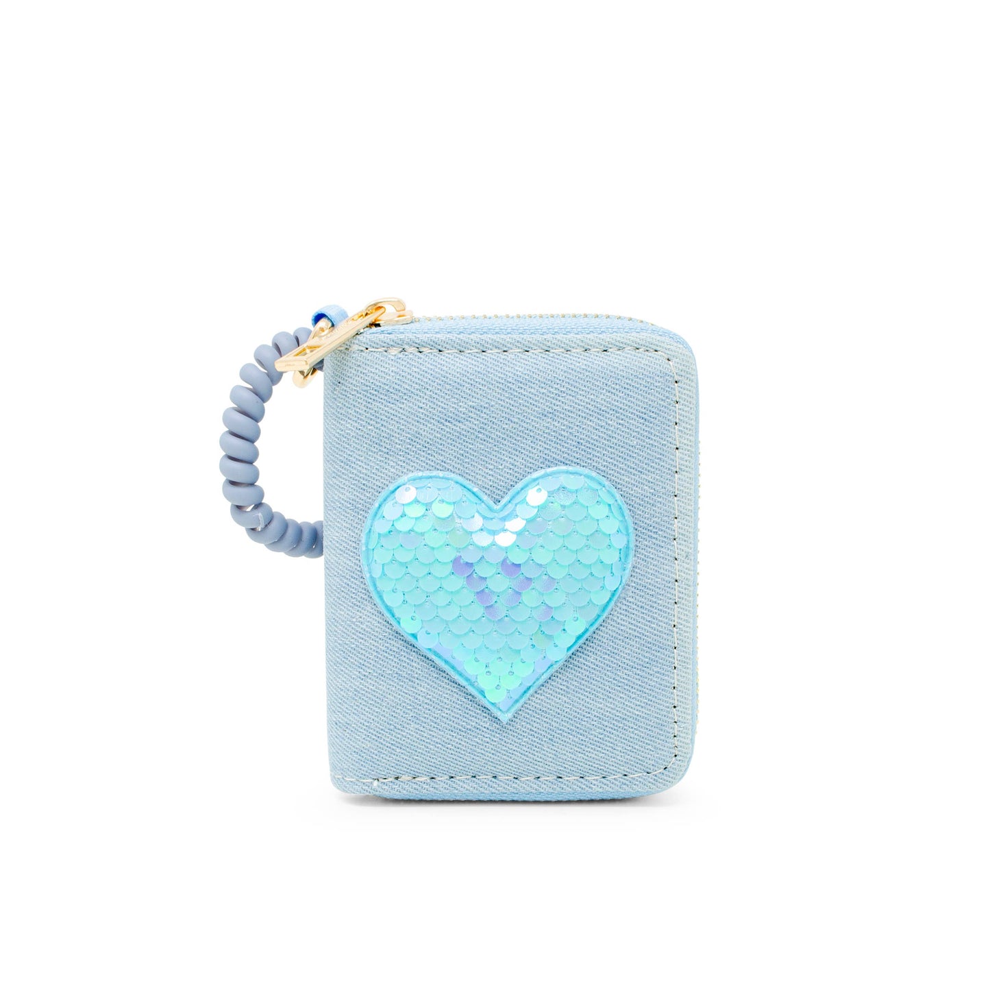 Blue Sequin Heart Spiral Strap Wallet