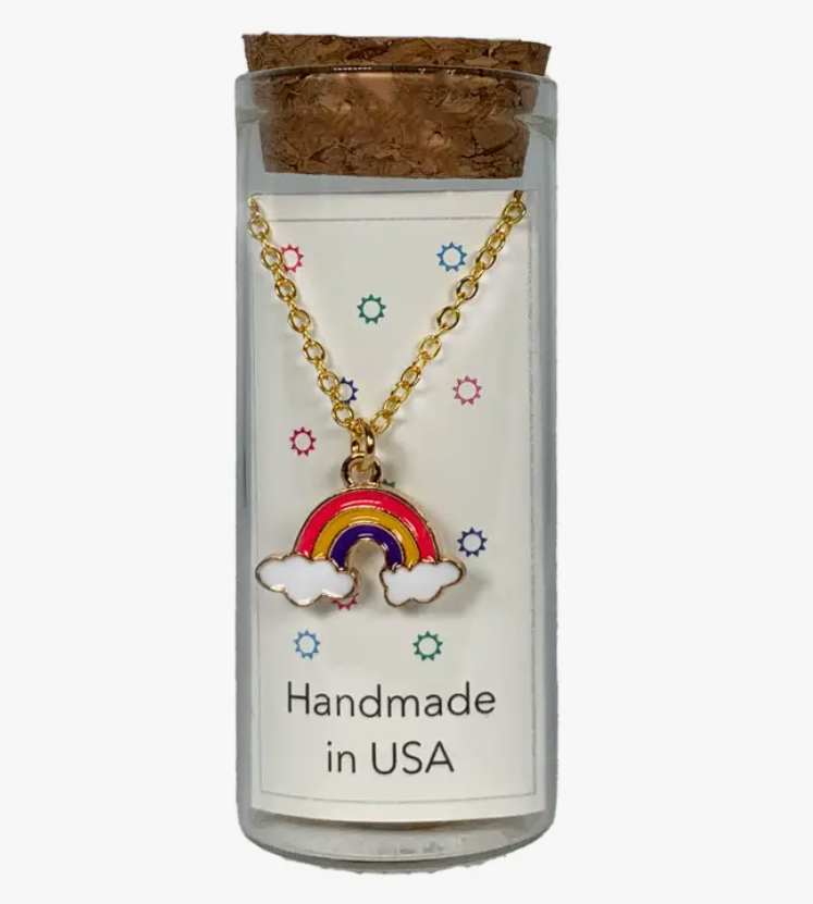 Charm Necklace in Bottle | Tricolor Rainbow w/Cloud