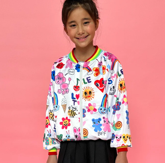 Happy Graffiti Satin Bomber