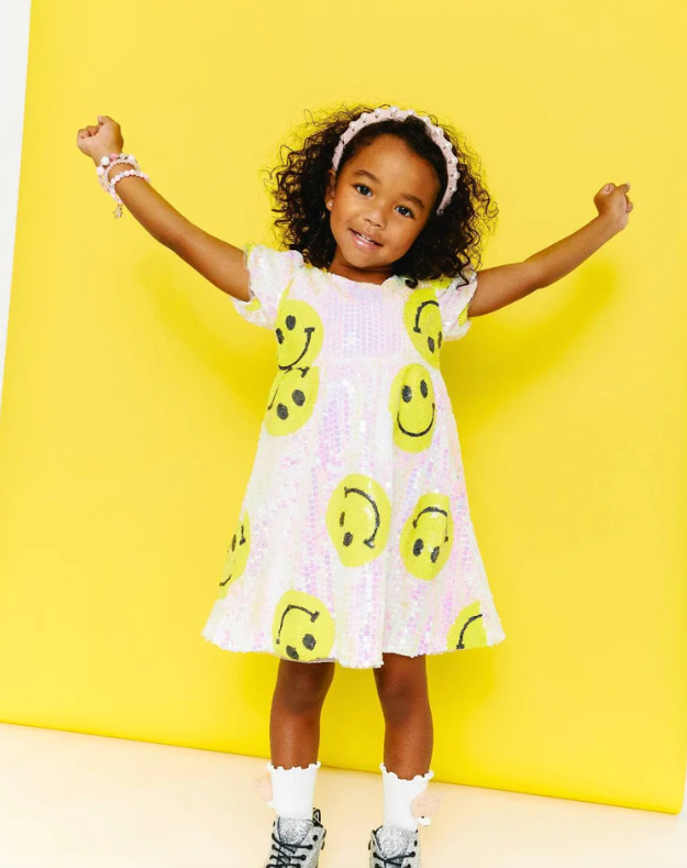 Don't Worry Be Happy White Sequin Dress