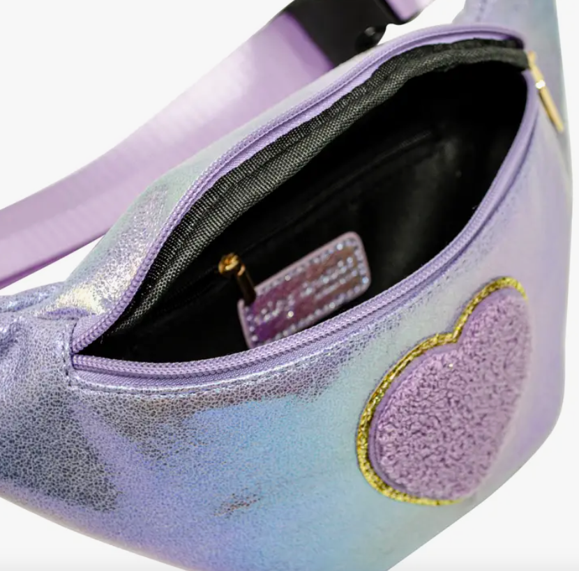 Purple Shiny Heart Patch Fanny Pack