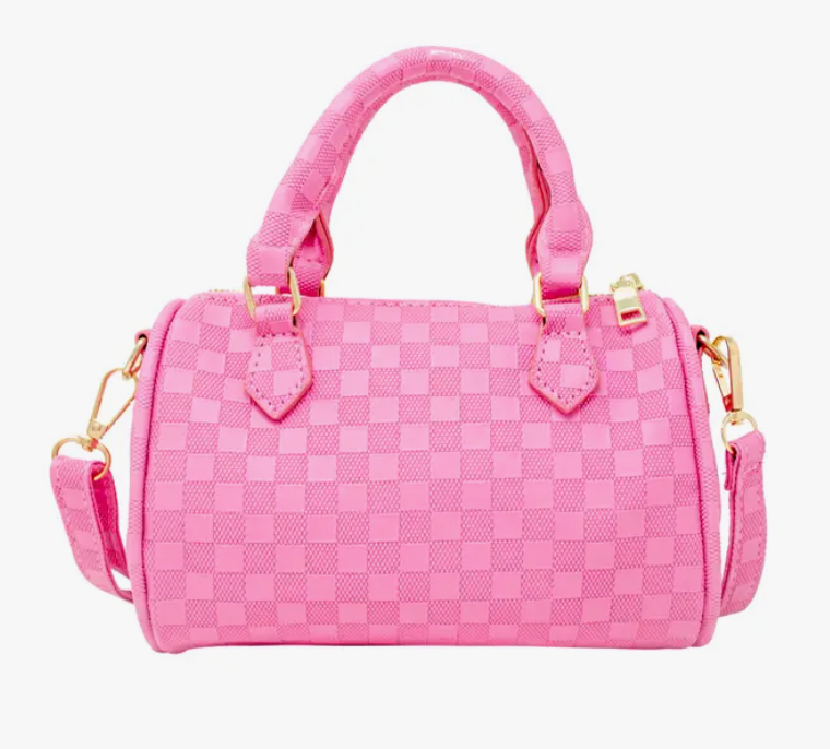 Hot Pink Checkered Duffle Handbag