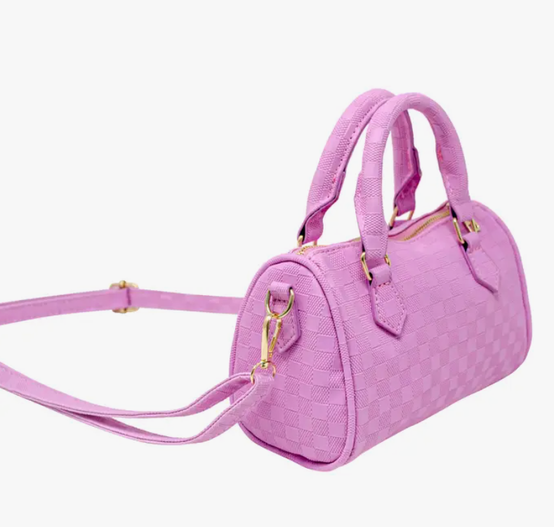 Lavender Checkered Duffle Handbag