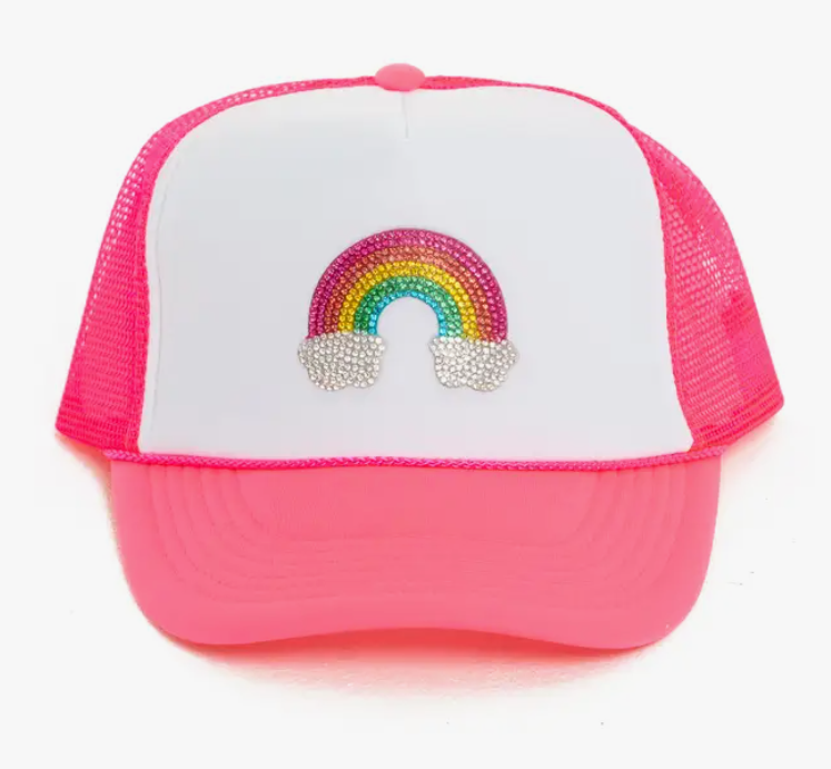 Neon Pink Rainbow Trucker Hat