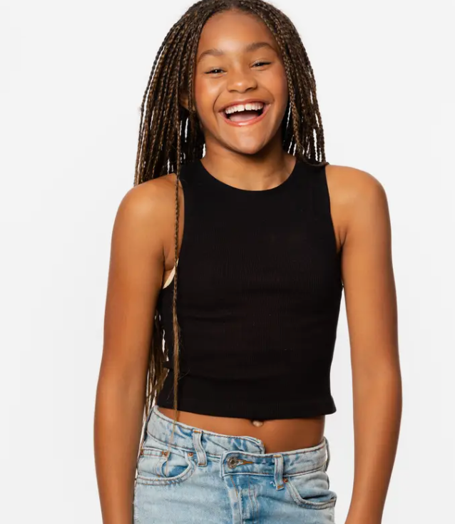 Black Ribbed Crop Tank Top