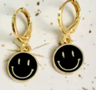 Black Smiley Face Huggie Earrings