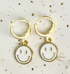 White Smiley Face Huggie Earrings