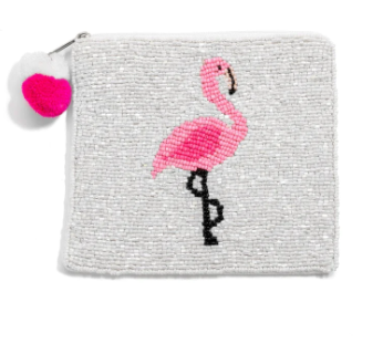 Pink Flamingo Beaded Pouch