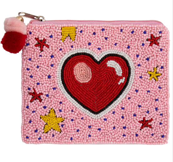 Cartoon Heart Beaded Pouch
