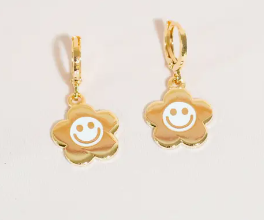 Smiley Daisy Huggie Hoop Earrings