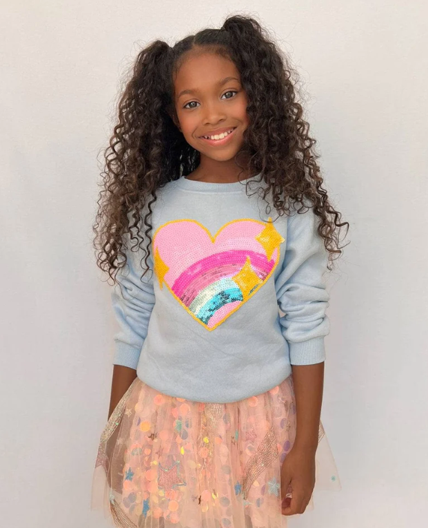 Blue Rainbow Sparkle Heart Sweatshirt