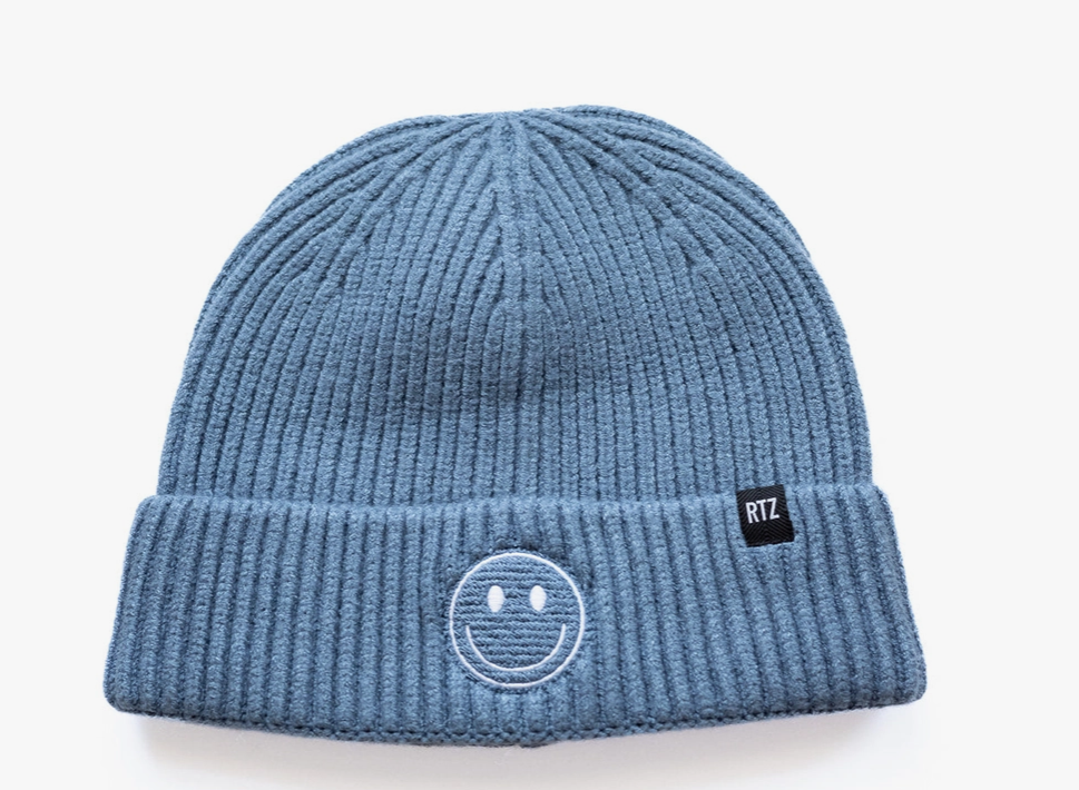 Stormy Blue Smiley Beanie