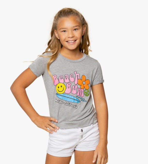 Heather Gray Malibu Beach Bum Crop Graphic Tee