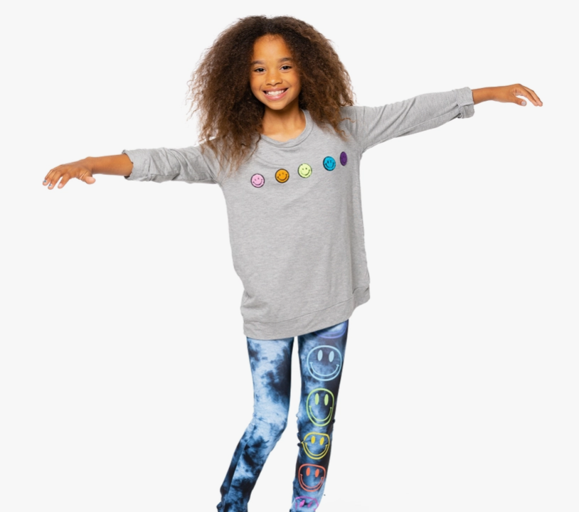 Heather Gray Long Sleeve Tee w/Smiley Face Patches