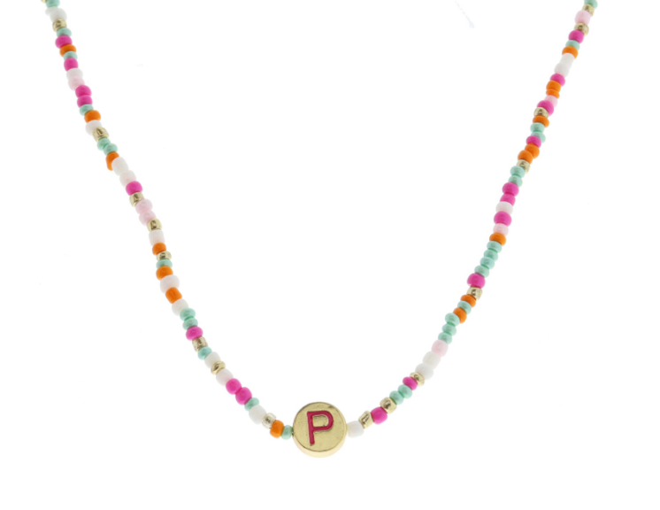 Multi Beaded Enamel Initial Necklace | P