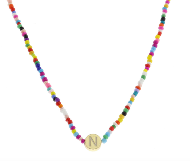 Multi Beaded Enamel Initial Necklace | N