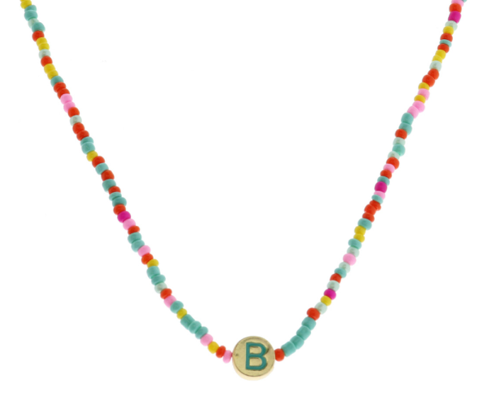 Multi Beaded Enamel Initial Necklace | B