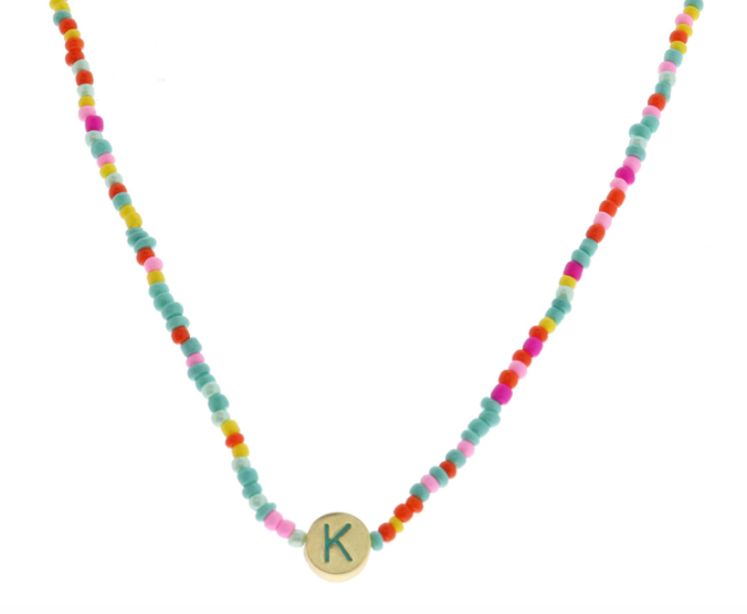 Multi Beaded Enamel Initial Necklace | K
