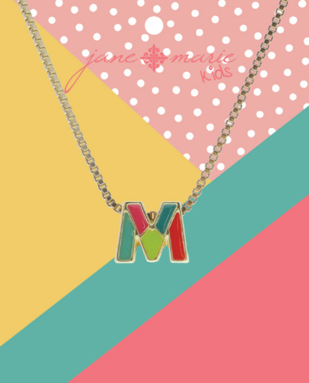 Enamel Color Block Initial Necklace | M
