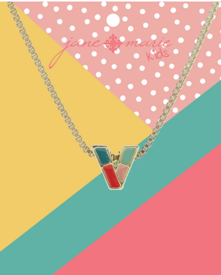 Enamel Color Block Initial Necklace | V