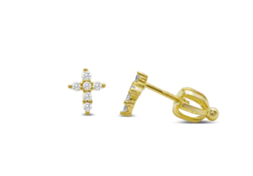 Gold Prong Cross Stud Earrings