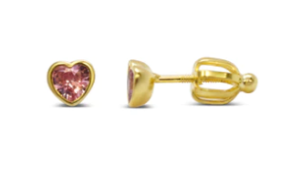 Gold Bezel Heart Pink Stud Earrings