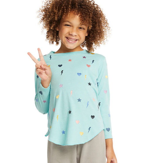 Embroidered Stars & Bolts Long Sleeve Top