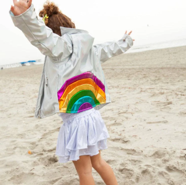 Silver Metallic Rainbow Leather Jacket