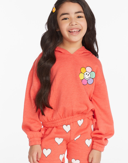 Smiley Flower & Hearts Cropped Hoodie