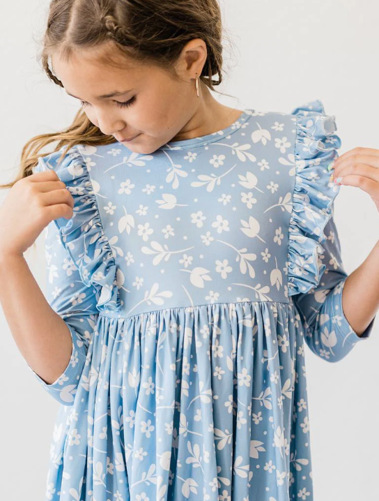Bluebell Ruffle 3/4 Sleeve Twirl Dress