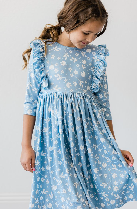 Bluebell Ruffle 3/4 Sleeve Twirl Dress