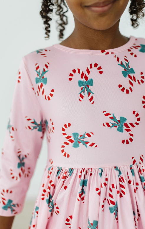 Candy Cane Cutie 3/4 Sleeve Pocket Twirl Dress