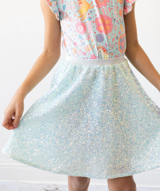 Aqua Sequin Twirl Skirt