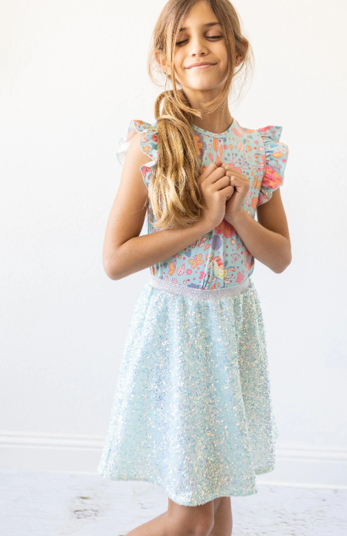 Aqua Sequin Twirl Skirt