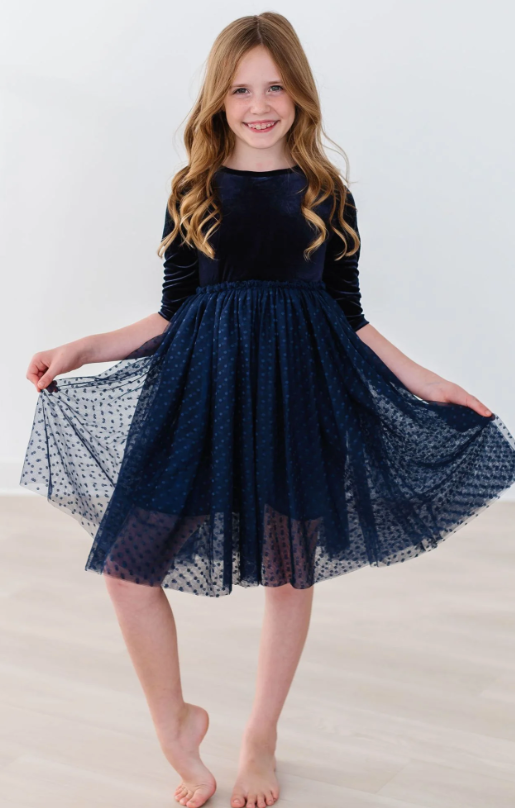 Lt Navy Velvet Tutu Dress