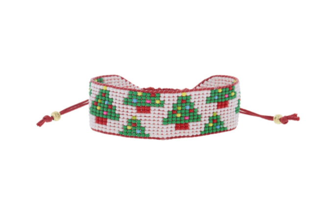 White Beaded Band Bracelet w/Trees
