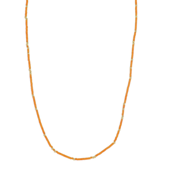 Orange Color Wheel 18k Plated Bead Necklace