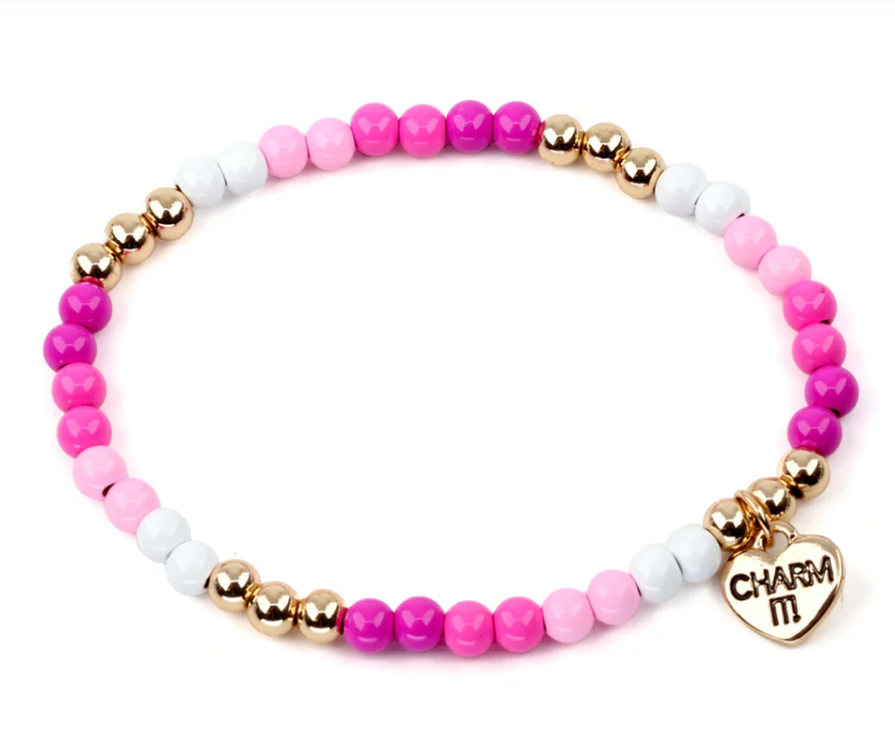 Gold Pink Bead Stretch Bracelet