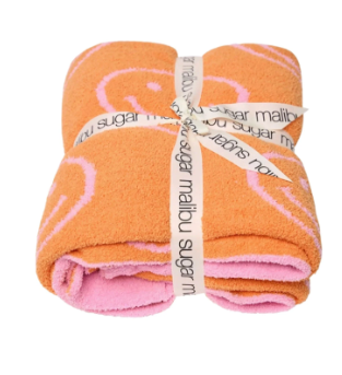 Smiley Face Plush Blanket | Pink/Orange