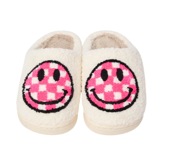 Hot Pink Checkered Smiley Face Slippers