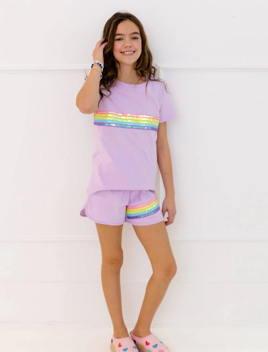 Rainbow Sequin Short Set | Purple