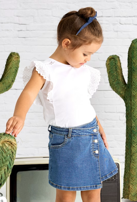 Girl Denim Skirt with Pleat Detail | 3902