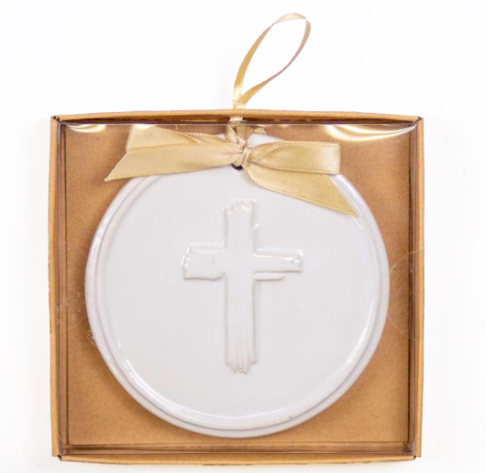 White Cross Embossed Ornament