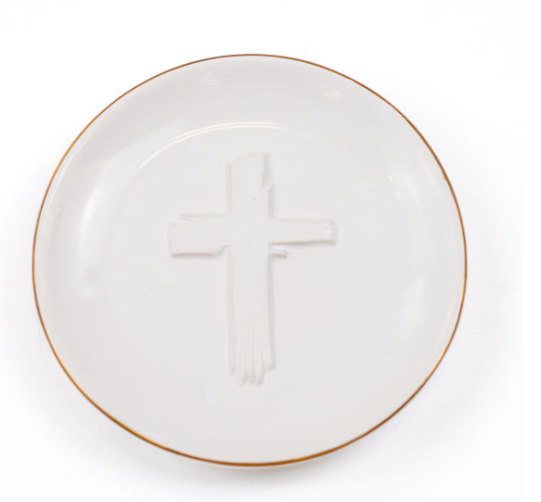 White Cross Embossed Trinket Dish