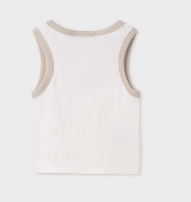 White W/Tan Trim Tank Top | 6032